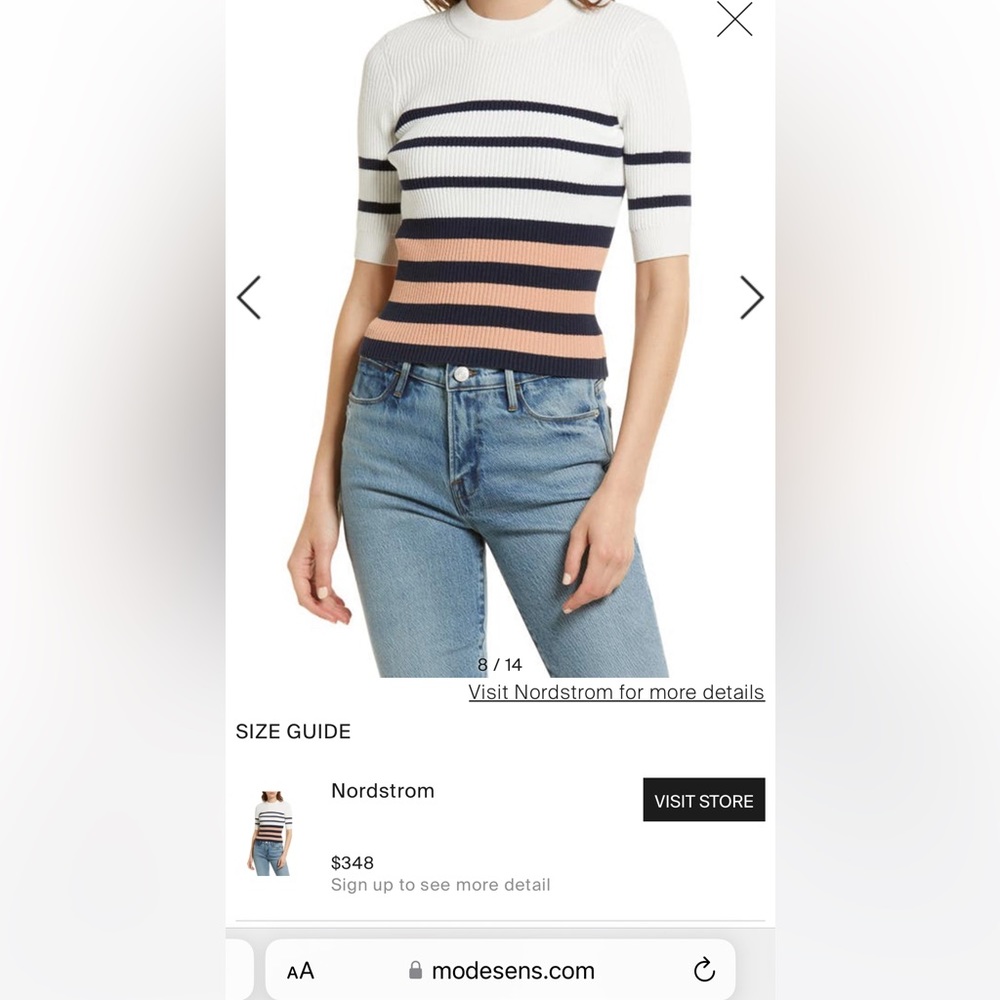 Frame XS Rib short sleeve sweater shirt NWT.